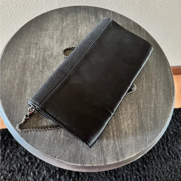 White House Black Market Black Satin Clutch with Chain - Picture 3 of 4